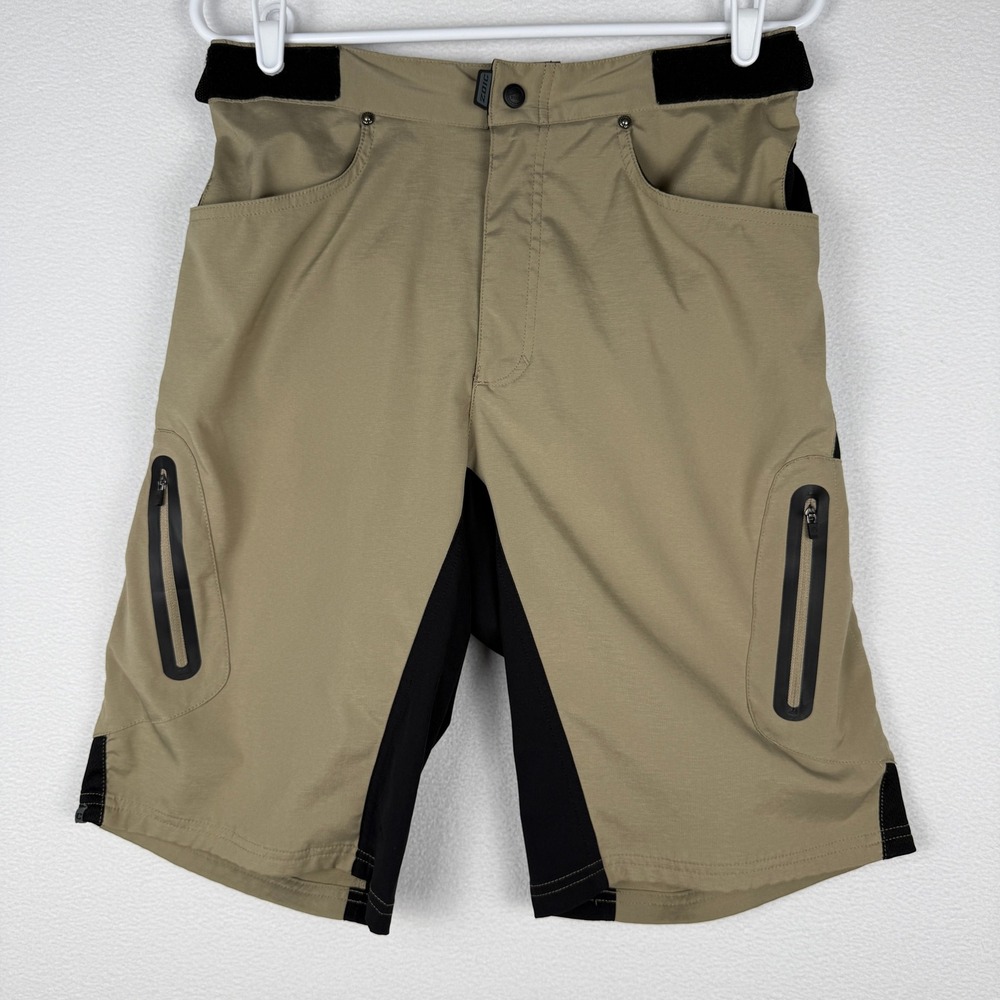 Zoic Mountain Bike Shorts Mens M Khaki Padded Liner Cycling Zipper Cargo